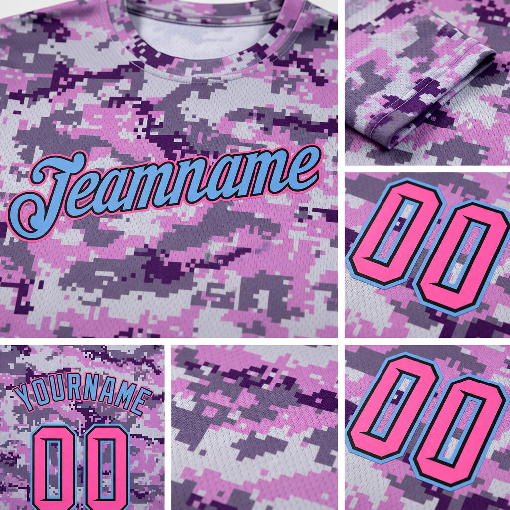 Custom Camo Pink-Light Blue Performance Salute To Service T-Shirt detail