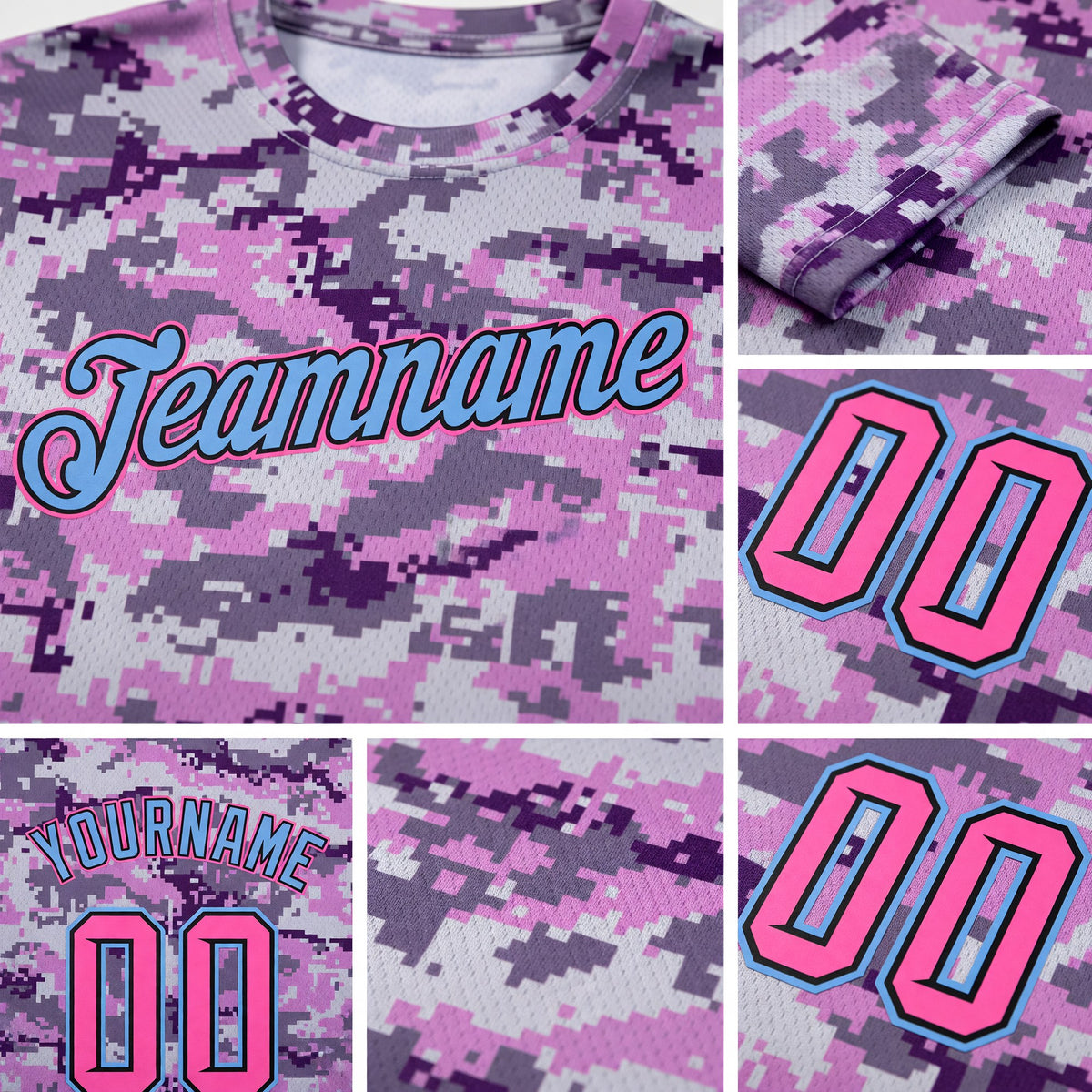 Custom Camo Pink-Light Blue Performance Salute To Service T-Shirt detail