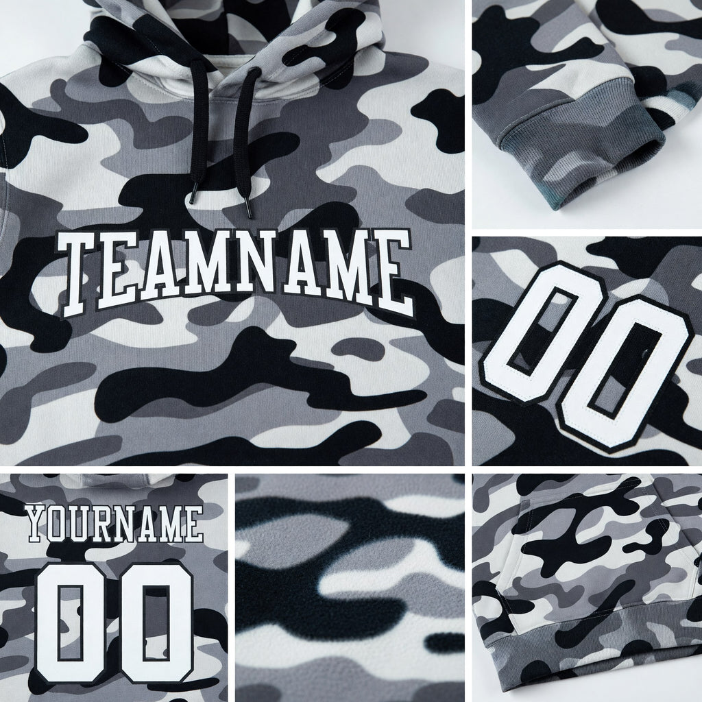 Custom Stitched Camo White-Black 3D Sports Pullover Sweatshirt Salute To Service Hoodie detail