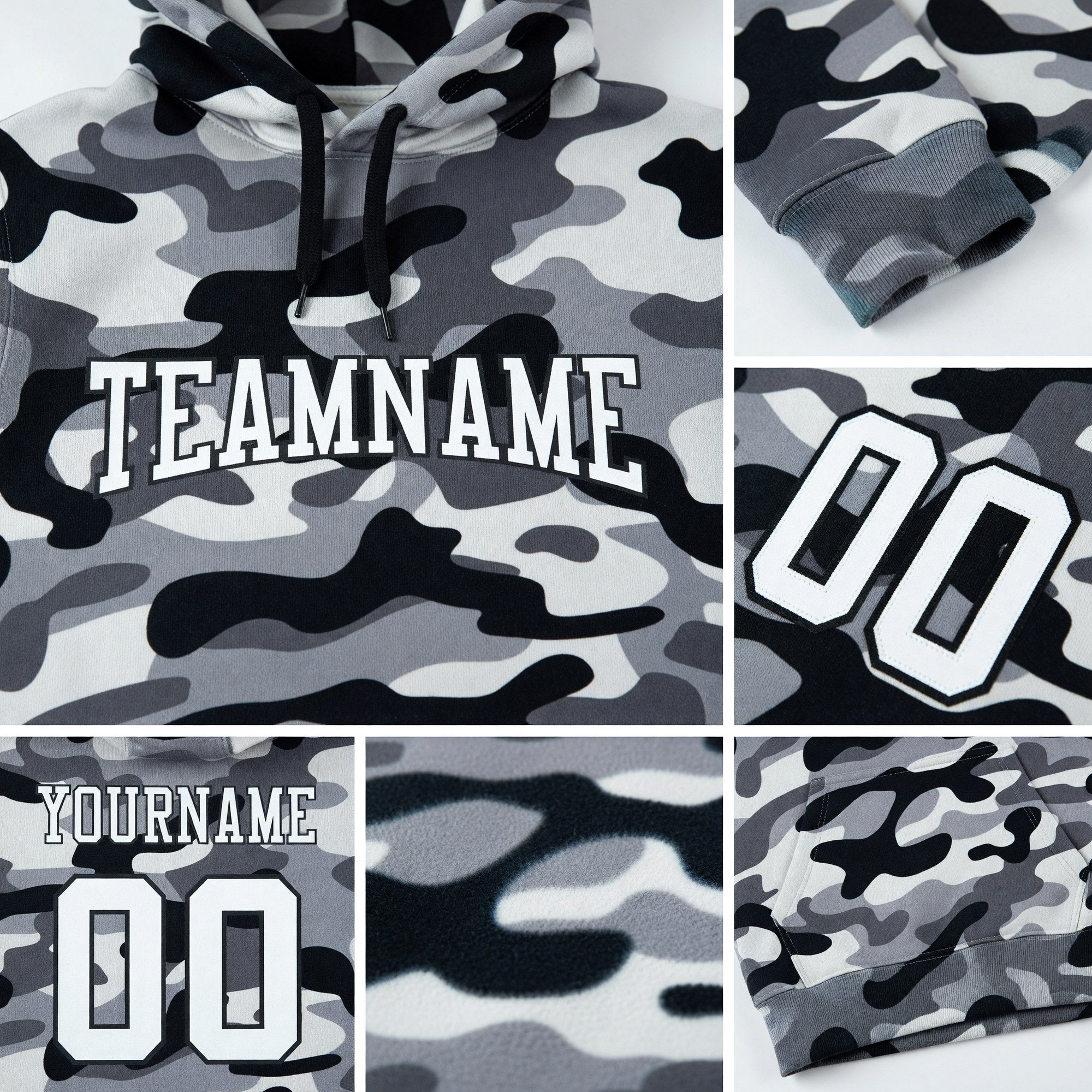 Custom Stitched Camo White-Black 3D Sports Pullover Sweatshirt Salute To Service Hoodie detail