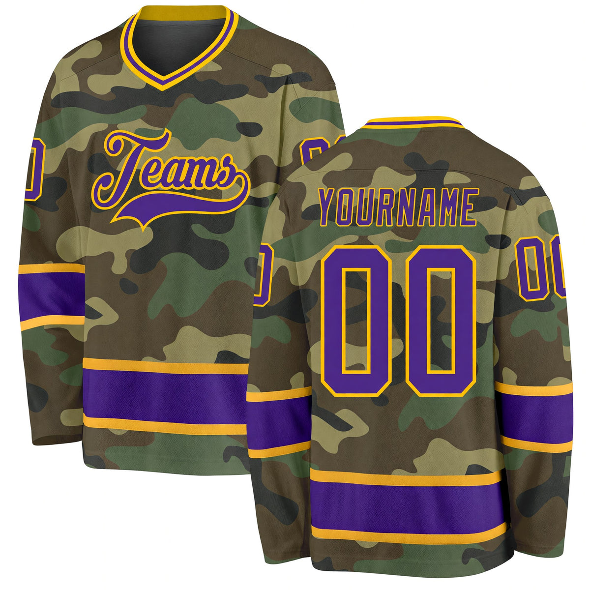 Custom Camo Purple-Gold Salute To Service Hockey Jersey