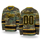 Custom Camo Black-Gold Salute To Service Hockey Jersey