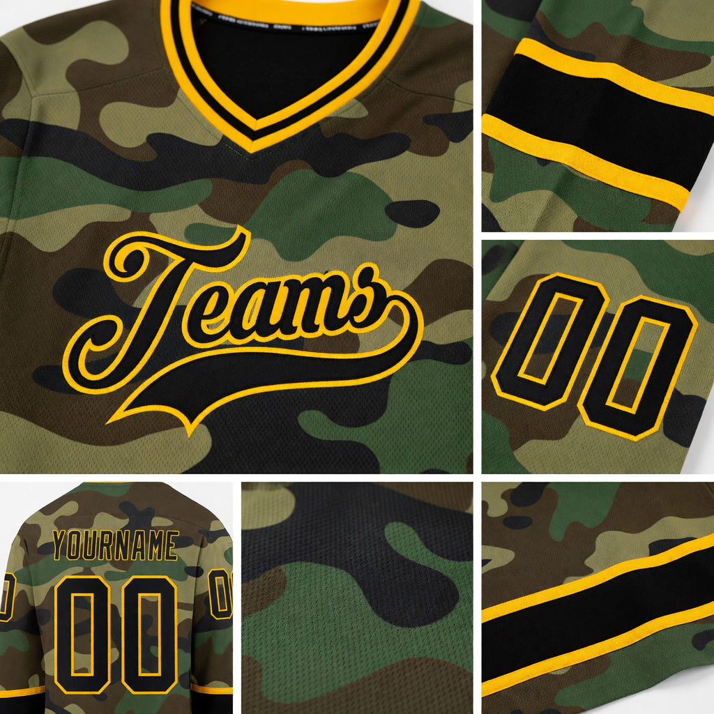 Custom Camo Black-Gold Salute To Service Hockey Jersey detail