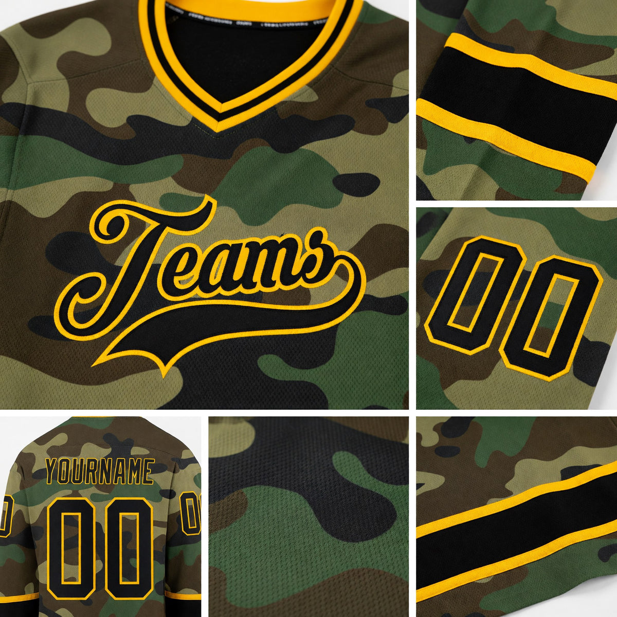 Custom Camo Black-Gold Salute To Service Hockey Jersey detail
