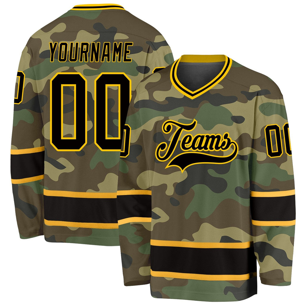 Custom Camo Black-Gold Salute To Service Hockey Jersey photo 1