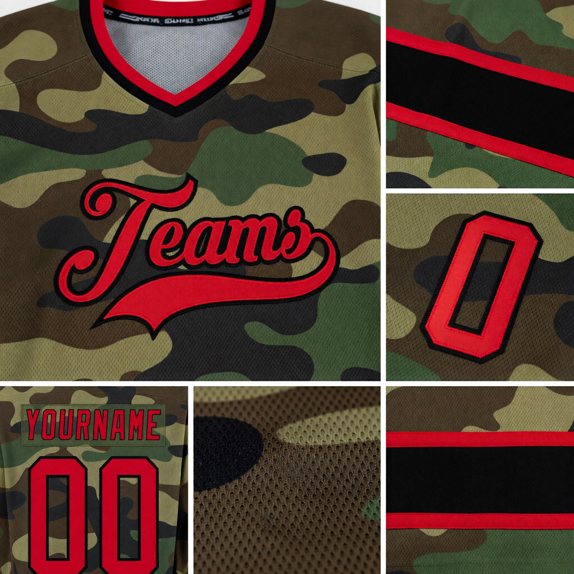 Custom Camo Red-Black Salute To Service Hockey Jersey detail