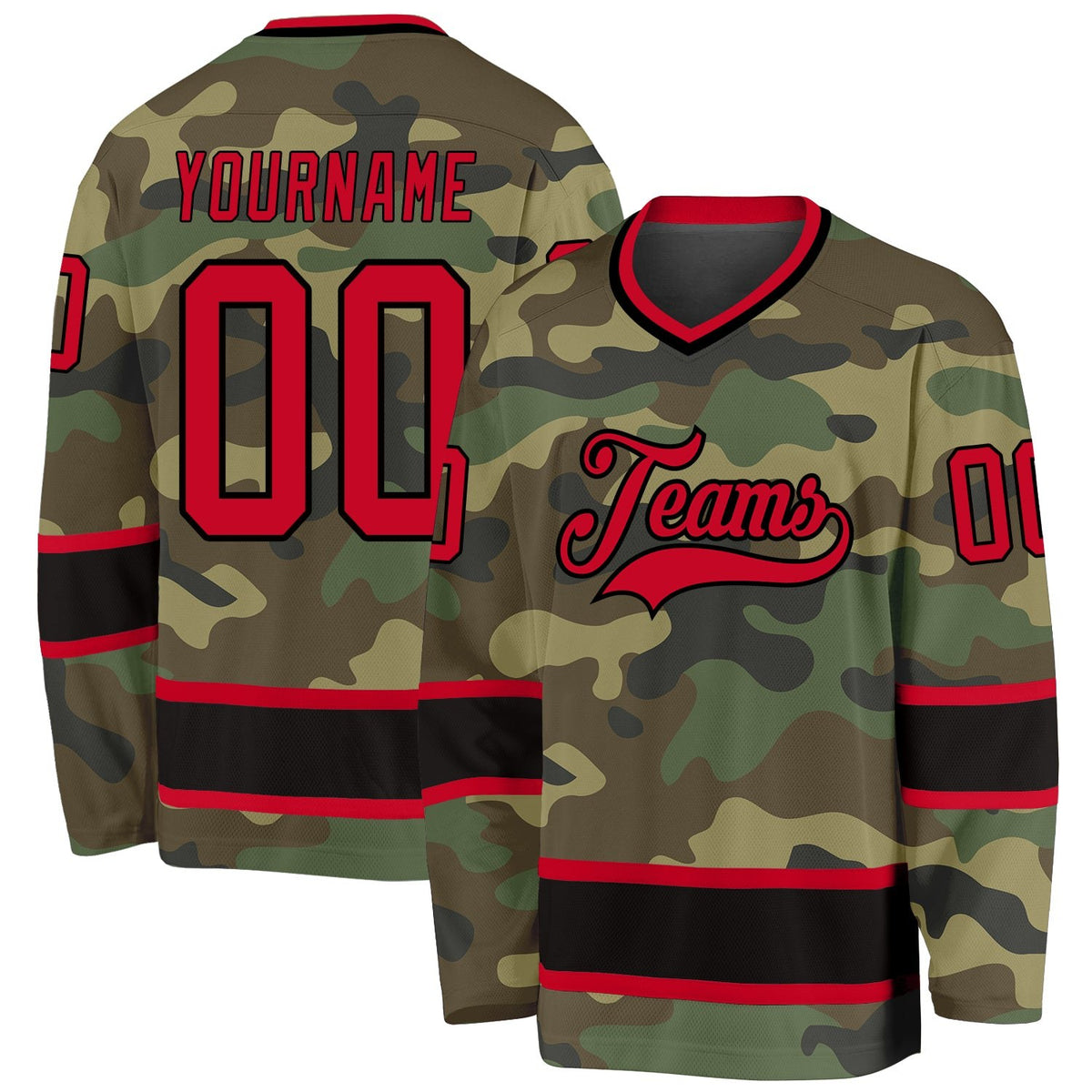 Custom Camo Red-Black Salute To Service Hockey Jersey photo 1