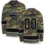 Custom Camo Black-Gray Salute To Service Hockey Jersey