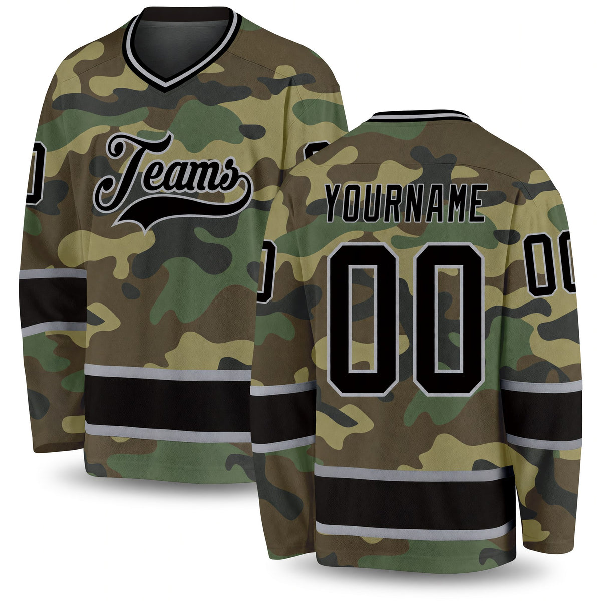 Custom Camo Black-Gray Salute To Service Hockey Jersey