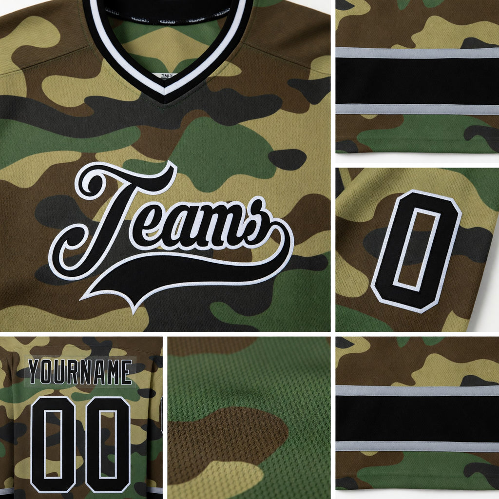 Custom Camo Black-Gray Salute To Service Hockey Jersey detail