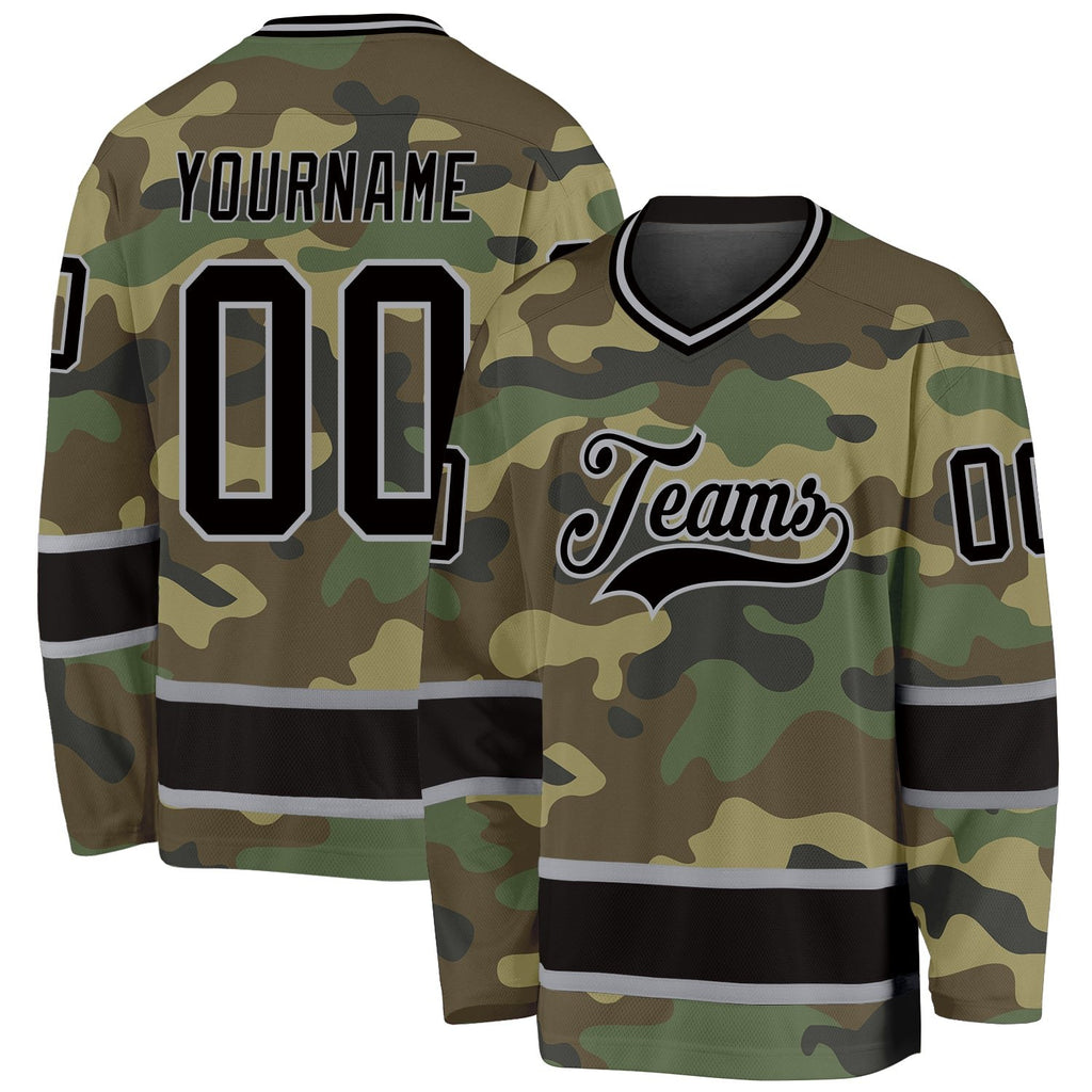 Custom Camo Black-Gray Salute To Service Hockey Jersey photo 1