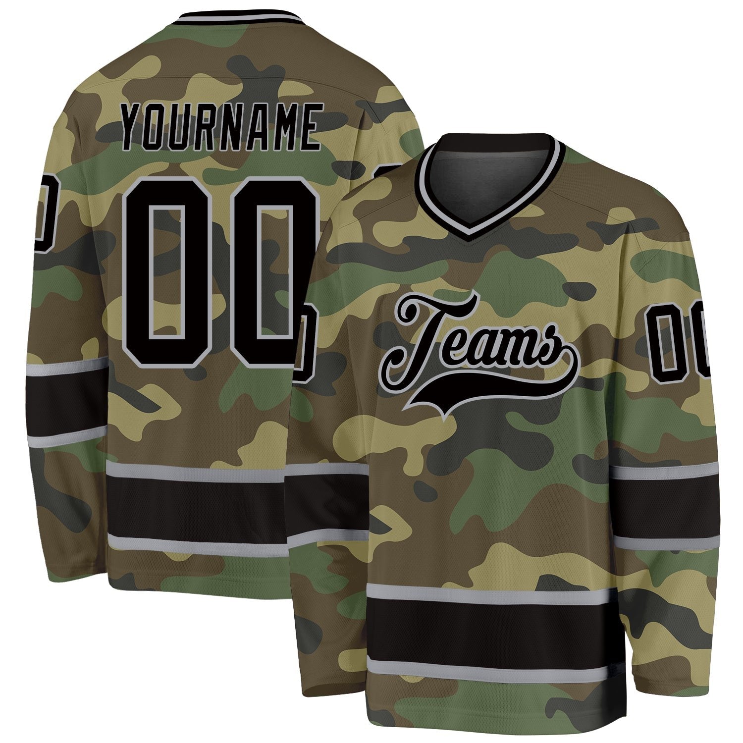 Custom Camo Black-Gray Salute To Service Hockey Jersey photo 1