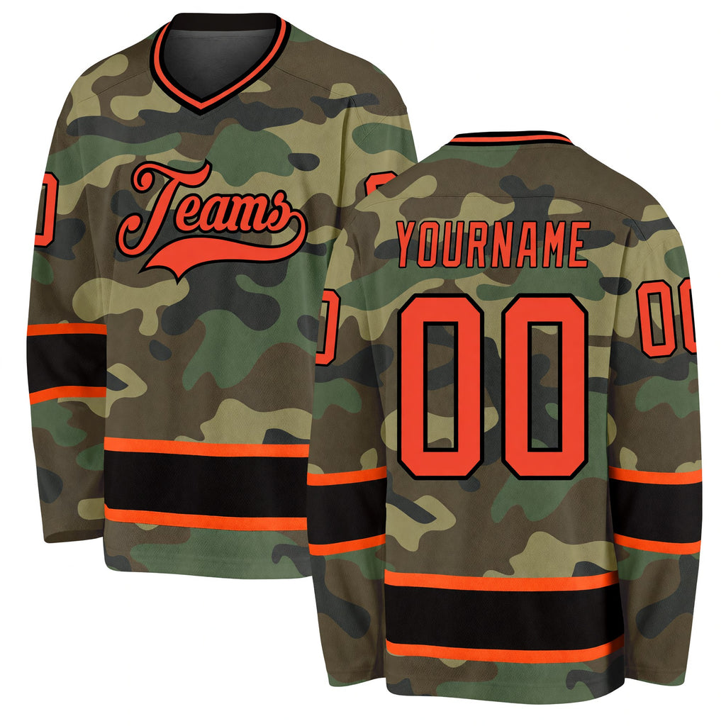Custom Camo Orange-Black Salute To Service Hockey Jersey