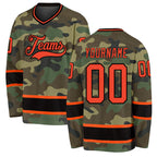 Custom Camo Orange-Black Salute To Service Hockey Jersey