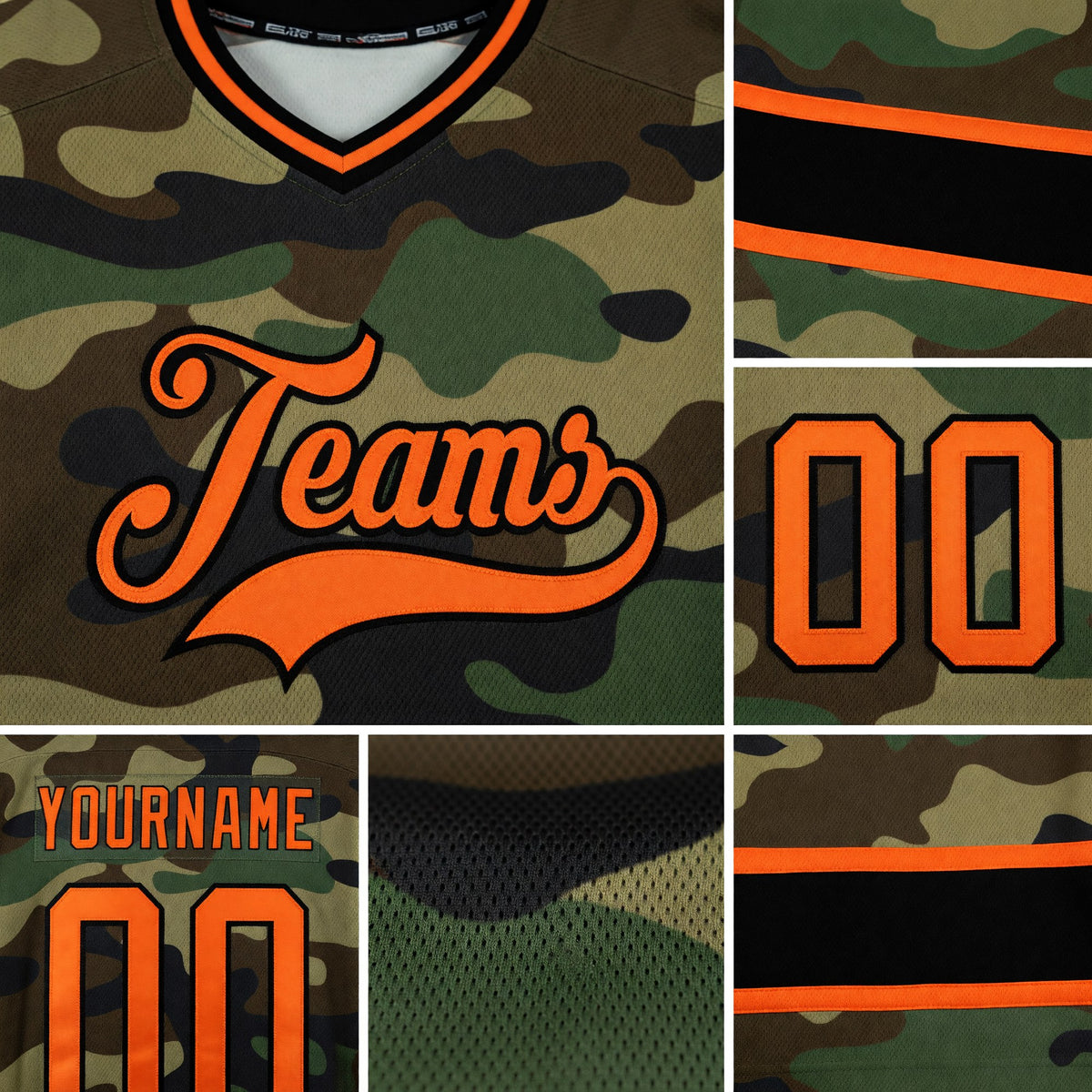 Custom Camo Orange-Black Salute To Service Hockey Jersey detail