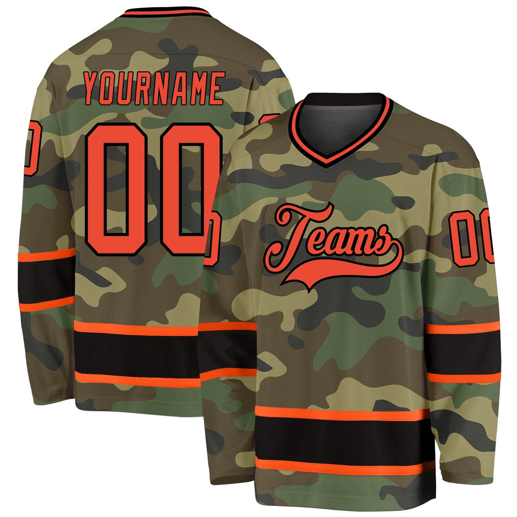 Custom Camo Orange-Black Salute To Service Hockey Jersey photo 1