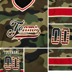Custom Camo Vintage USA Flag-Red Salute To Service Hockey Jersey detail