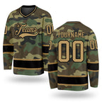 Custom Camo Old Gold-Black Salute To Service Hockey Jersey