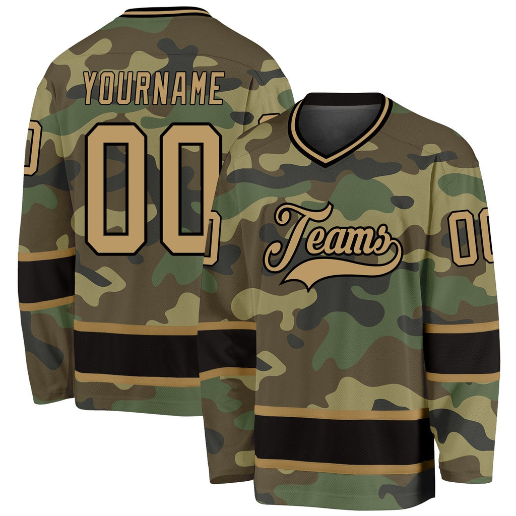 Custom Camo Old Gold-Black Salute To Service Hockey Jersey photo 1