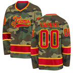 Custom Camo Red-Gold Salute To Service Hockey Jersey