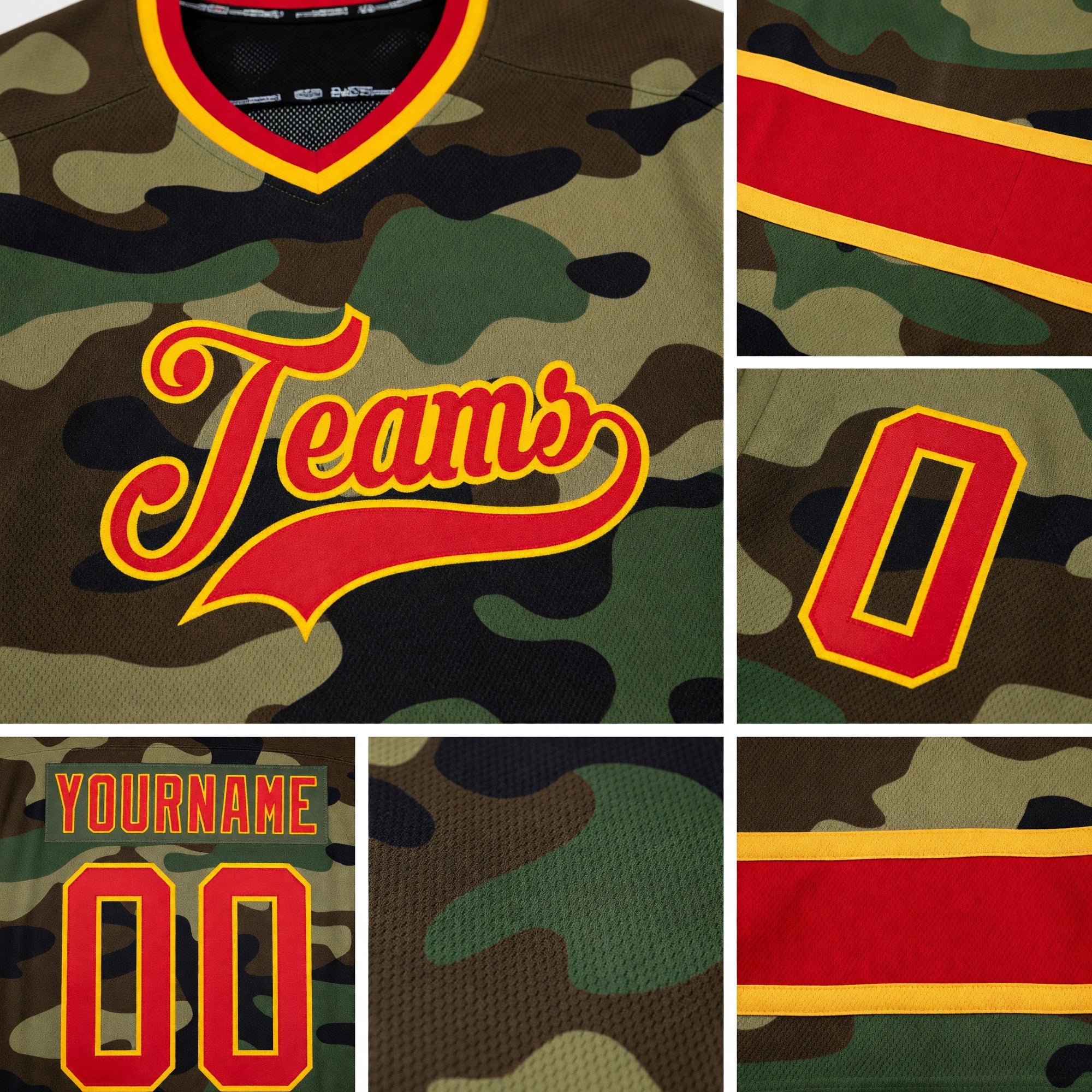 Custom Camo Red-Gold Salute To Service Hockey Jersey detail