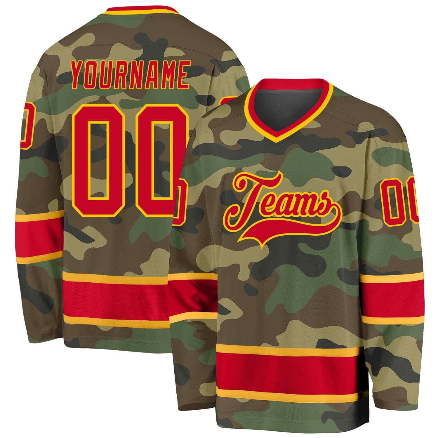 Custom Camo Red-Gold Salute To Service Hockey Jersey photo 1