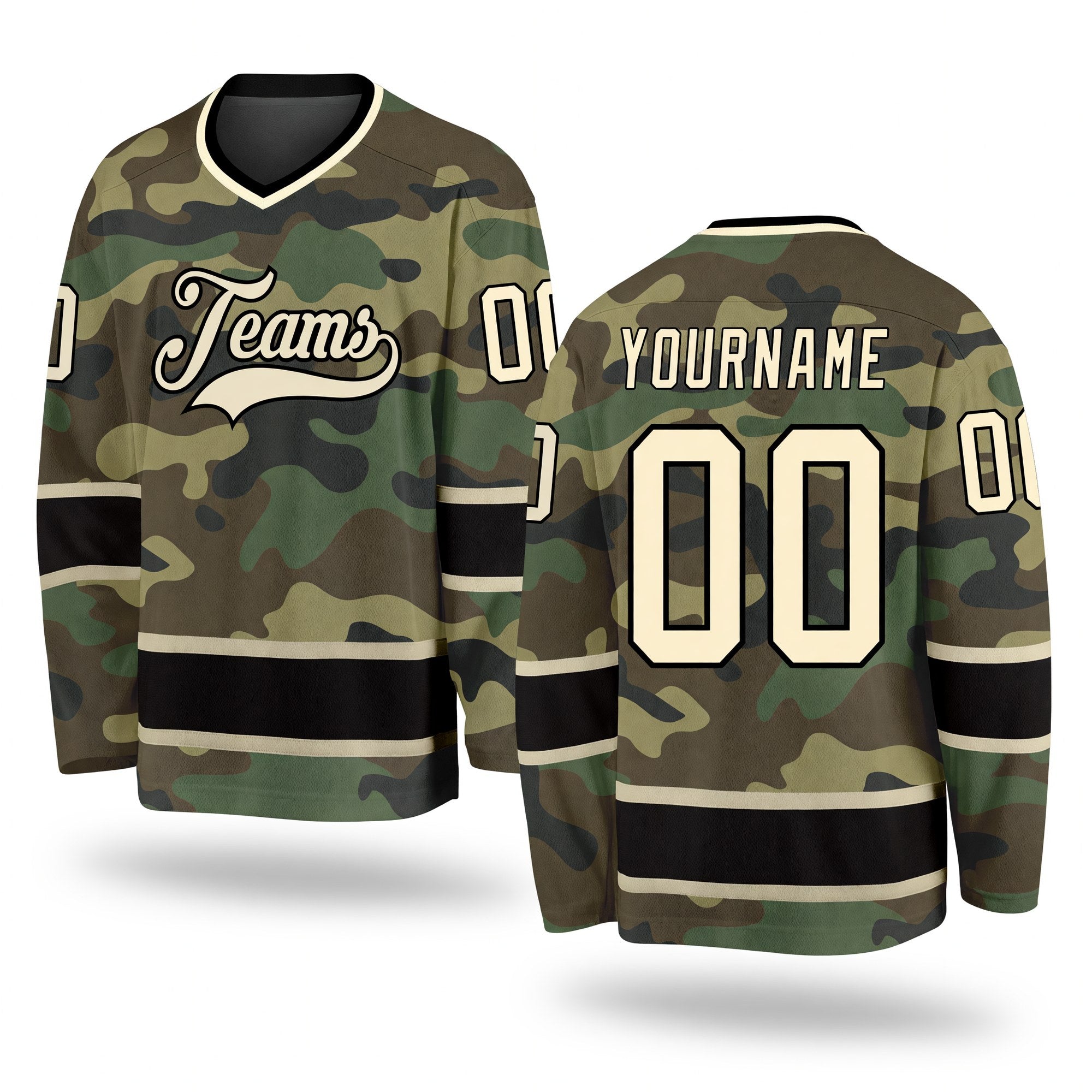 Custom Camo Cream-Black Salute To Service Hockey Jersey