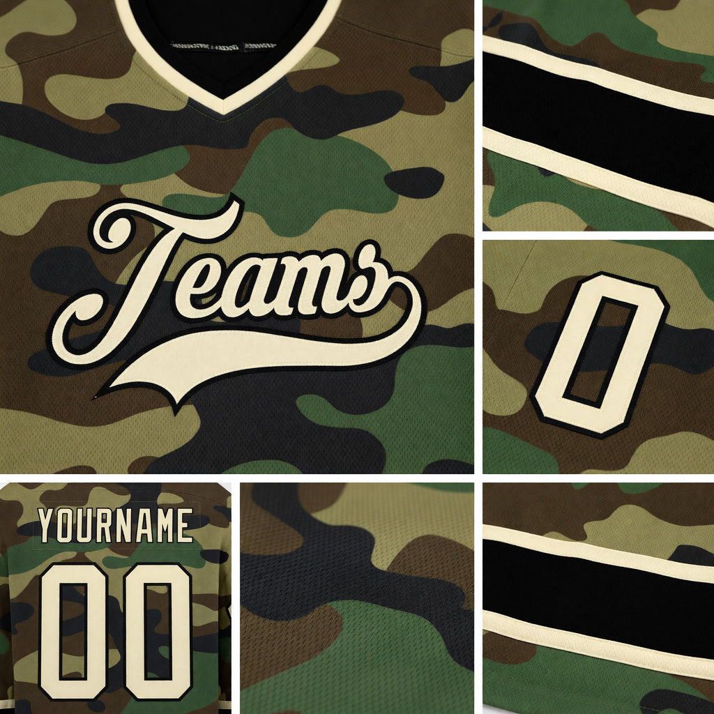 Custom Camo Cream-Black Salute To Service Hockey Jersey detail
