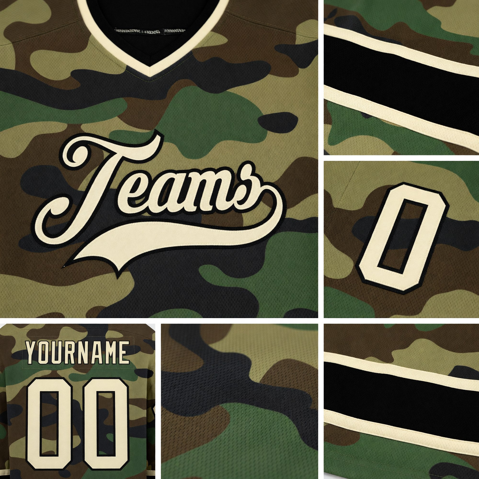 Custom Camo Cream-Black Salute To Service Hockey Jersey detail