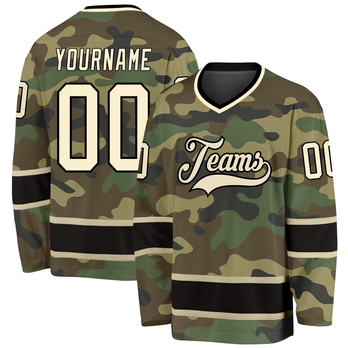 Custom Camo Cream-Black Salute To Service Hockey Jersey photo 1