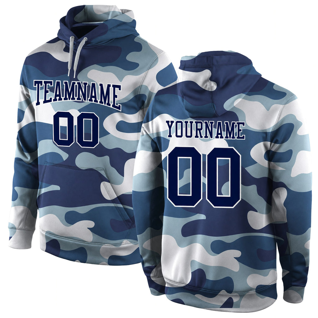 Custom Stitched Camo Navy-White Sports Pullover Sweatshirt Salute To Service Hoodie