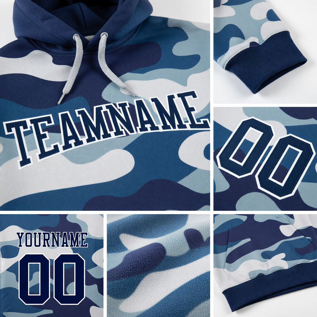 Custom Stitched Camo Navy-White Sports Pullover Sweatshirt Salute To Service Hoodie detail