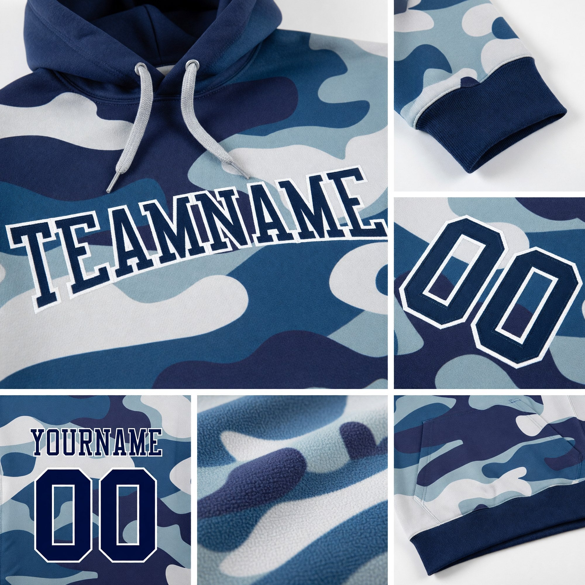 Custom Stitched Camo Navy-White Sports Pullover Sweatshirt Salute To Service Hoodie detail