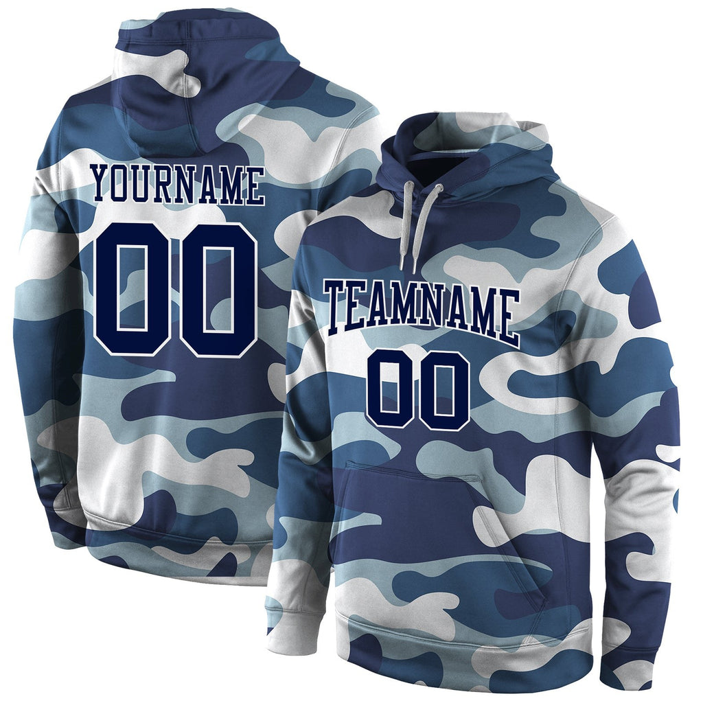 Custom Stitched Camo Navy-White Sports Pullover Sweatshirt Salute To Service Hoodie photo 1