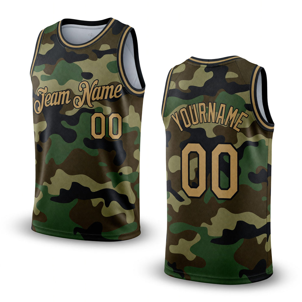 Custom Camo Old Gold-Black Authentic Salute To Service Basketball Jersey