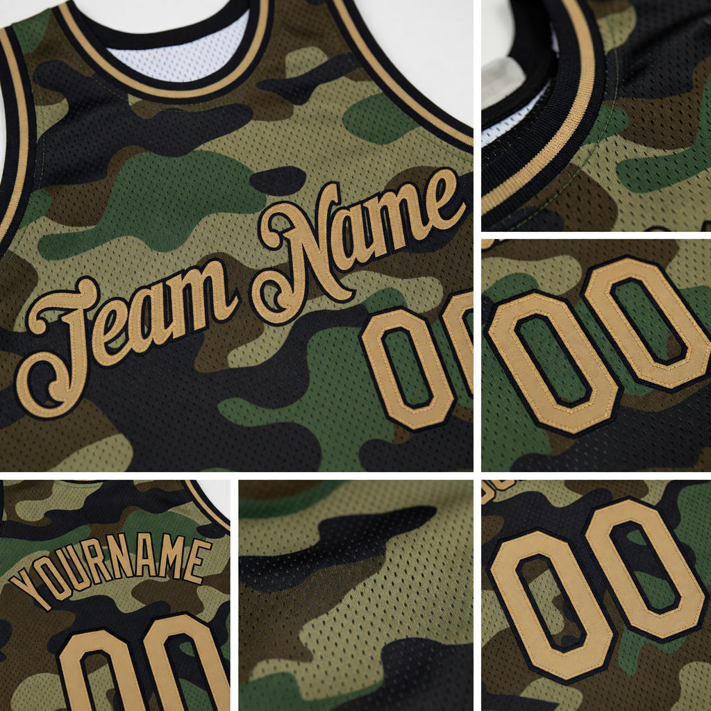 Custom Camo Old Gold-Black Authentic Salute To Service Basketball Jersey detail