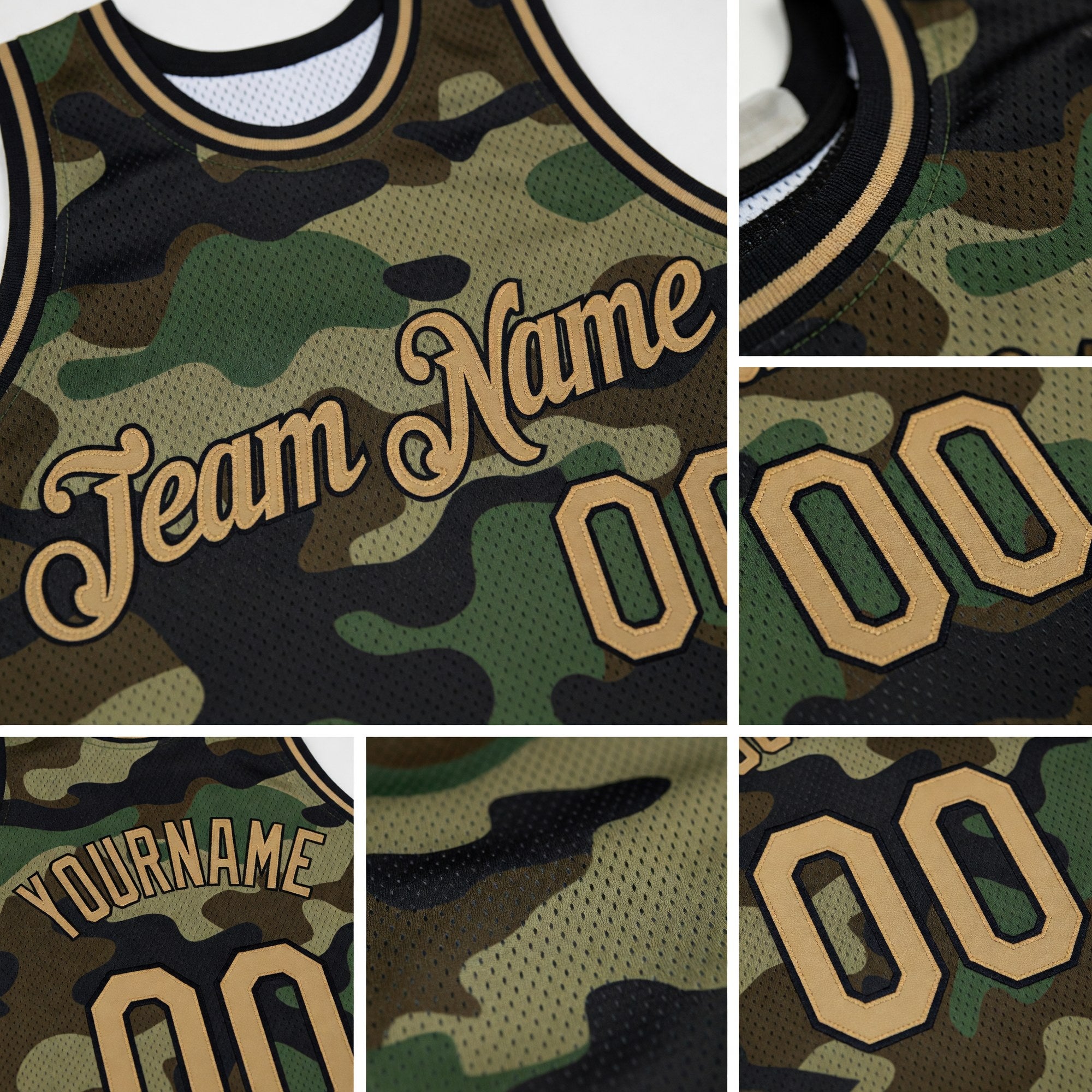 Custom Camo Old Gold-Black Authentic Salute To Service Basketball Jersey detail