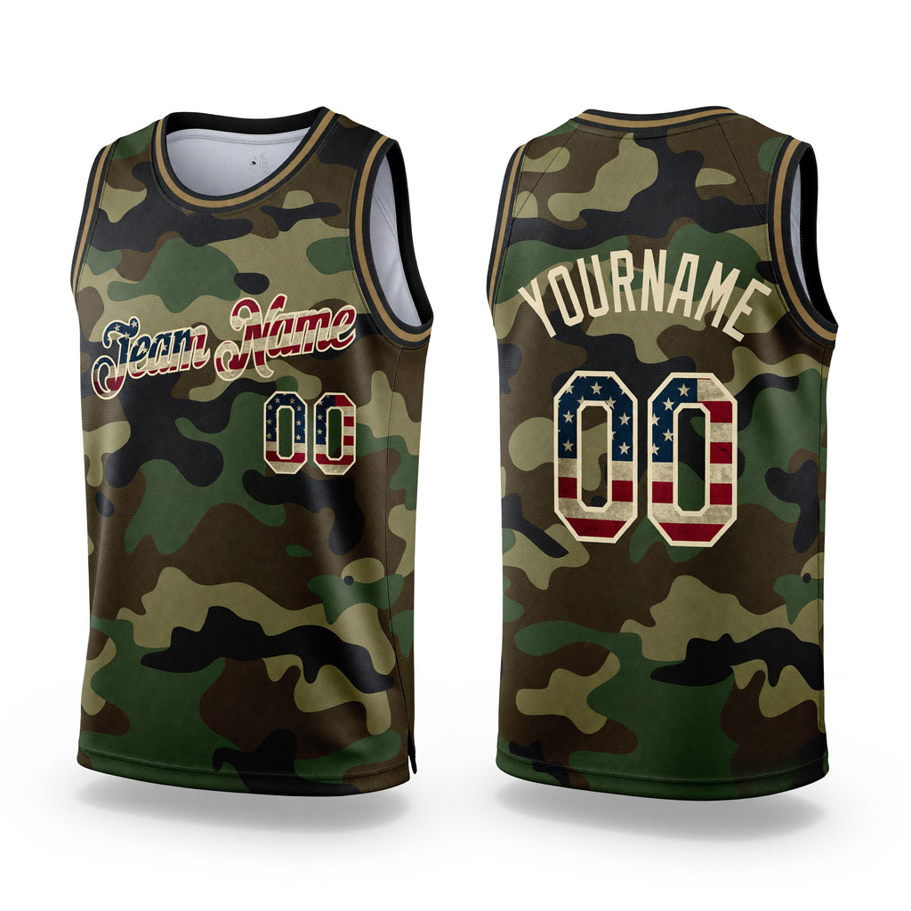 Custom Camo Vintage USA Flag-Cream Authentic Salute To Service Basketball Jersey