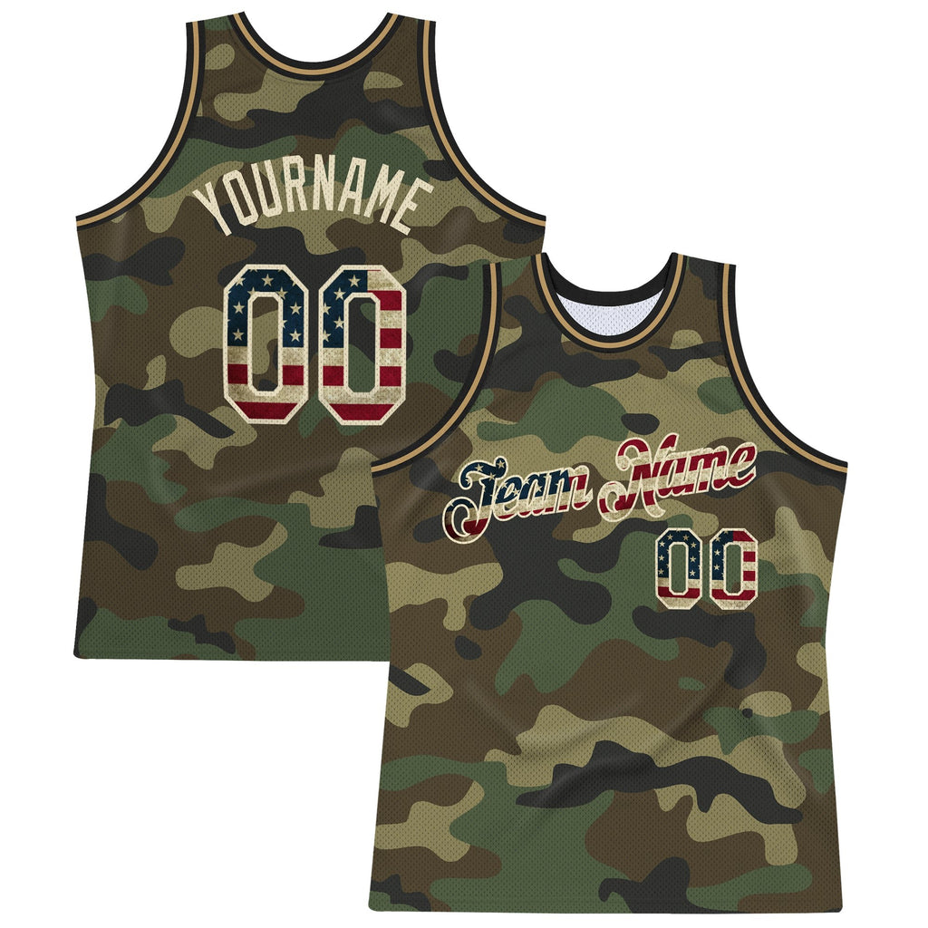 Custom Camo Vintage USA Flag-Cream Authentic Salute To Service Basketball Jersey photo 1