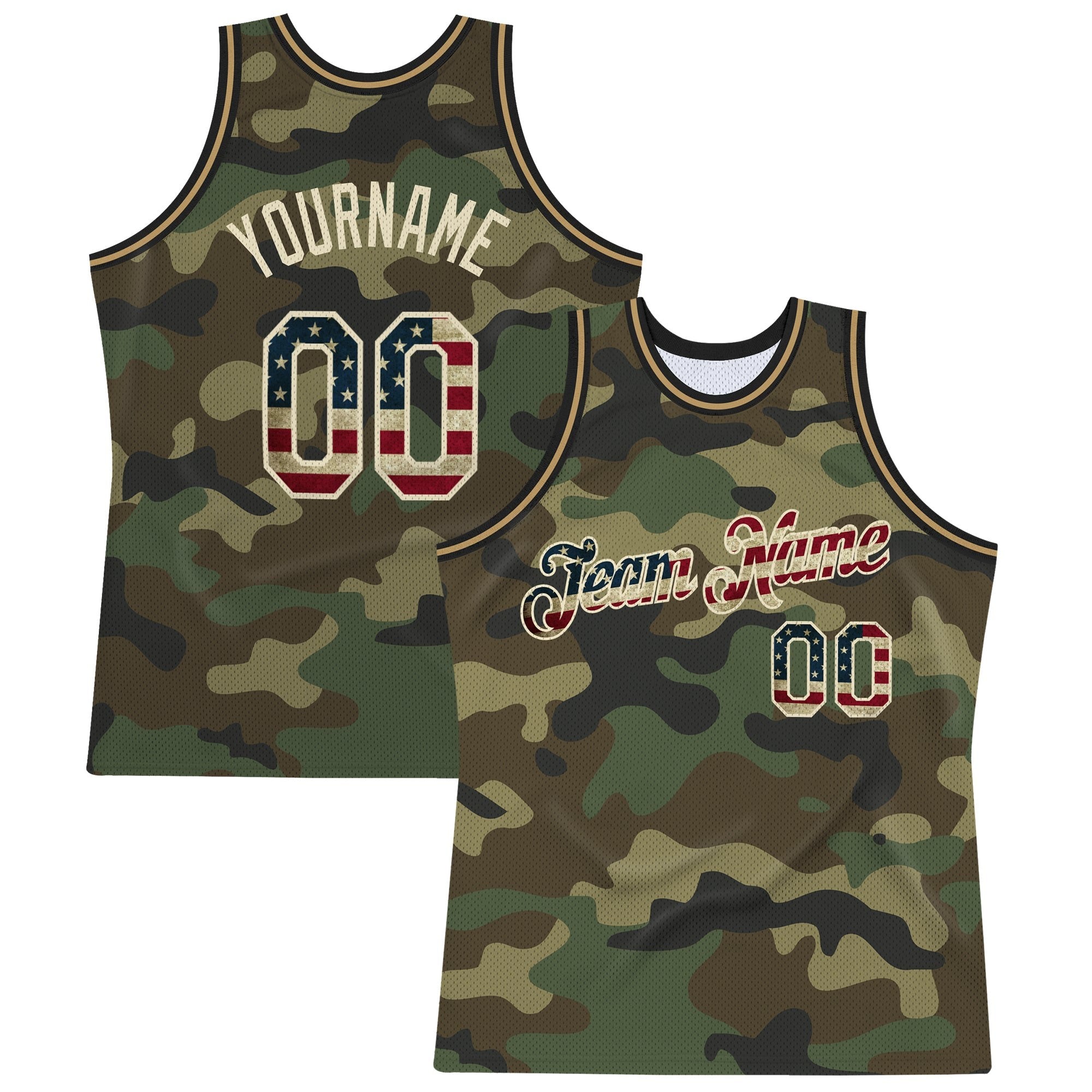 Custom Camo Vintage USA Flag-Cream Authentic Salute To Service Basketball Jersey photo 1