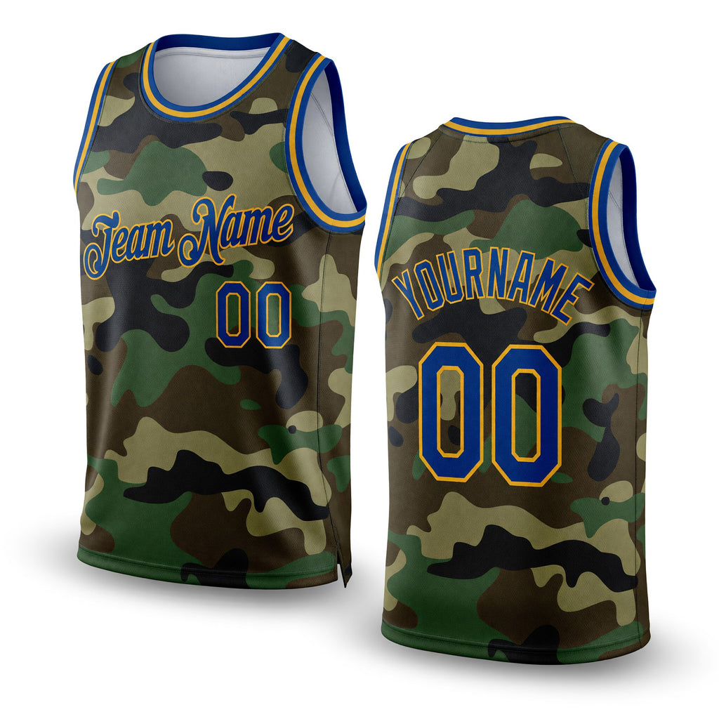 Custom Camo Royal-Gold Authentic Salute To Service Basketball Jersey