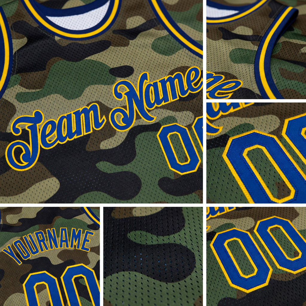 Custom Camo Royal-Gold Authentic Salute To Service Basketball Jersey detail