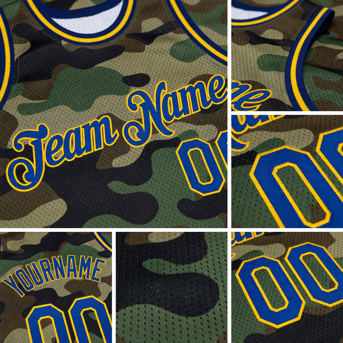 Custom Camo Royal-Gold Authentic Salute To Service Basketball Jersey detail