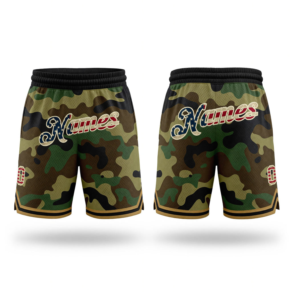 Custom Camo Vintage USA Flag-Cream Authentic Salute To Service Basketball Shorts