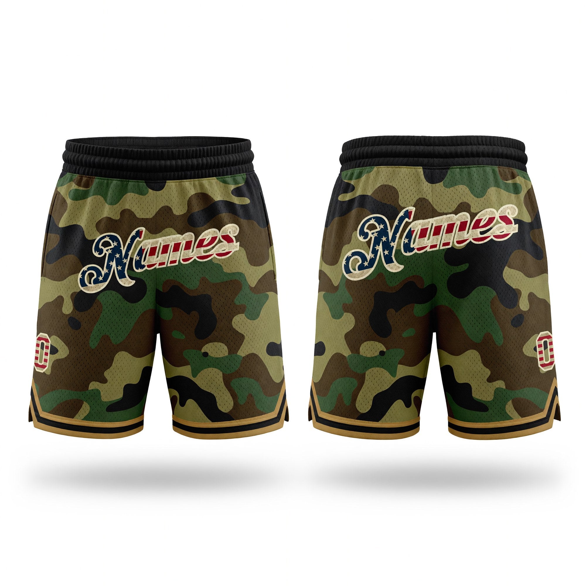 Custom Camo Vintage USA Flag-Cream Authentic Salute To Service Basketball Shorts