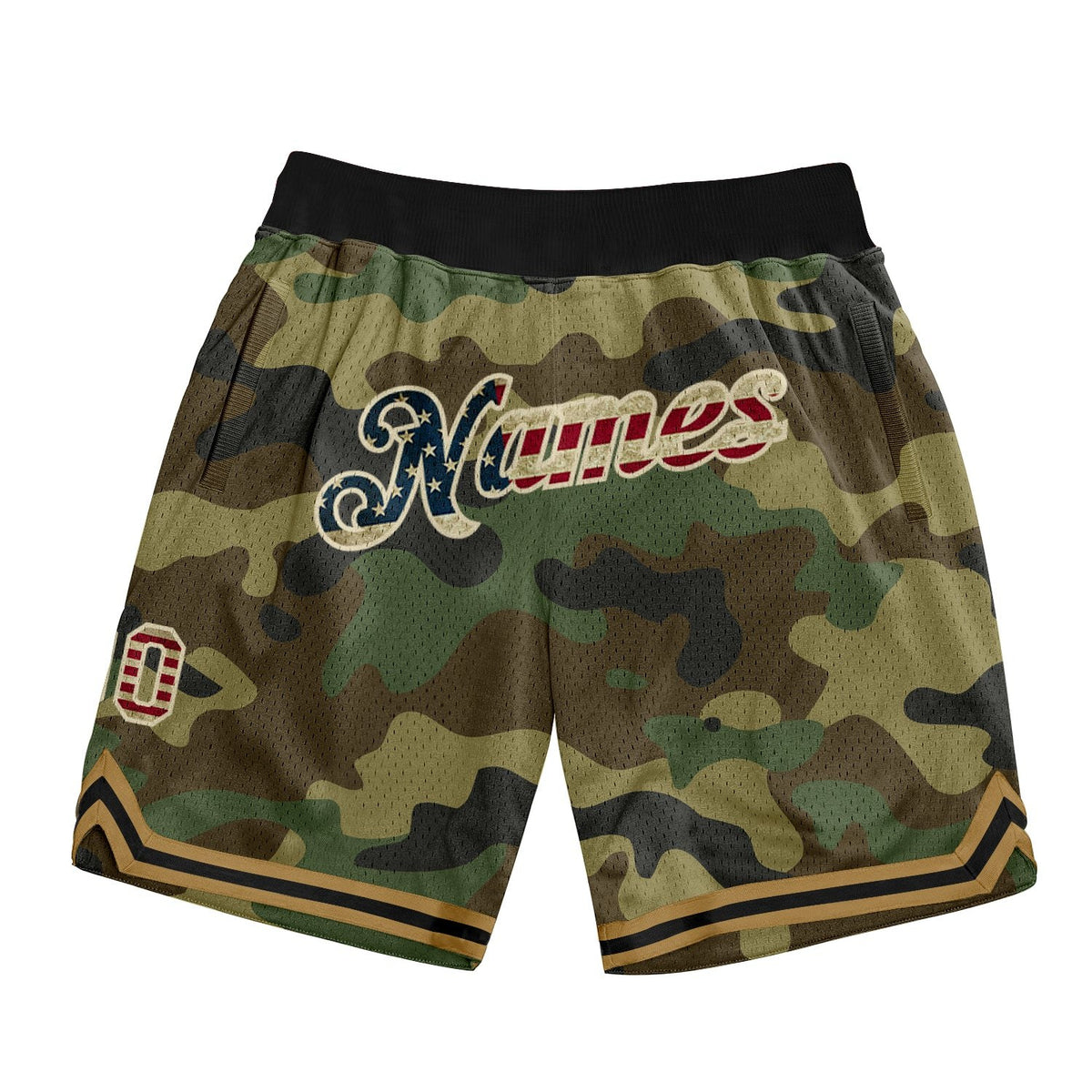 Custom Camo Vintage USA Flag-Cream Authentic Salute To Service Basketball Shorts photo 1