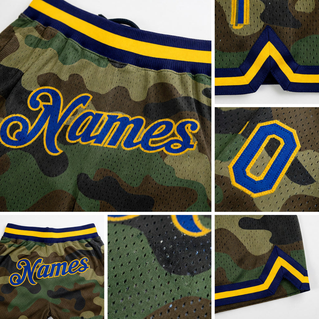 Custom Camo Royal-Gold Authentic Salute To Service Basketball Shorts detail