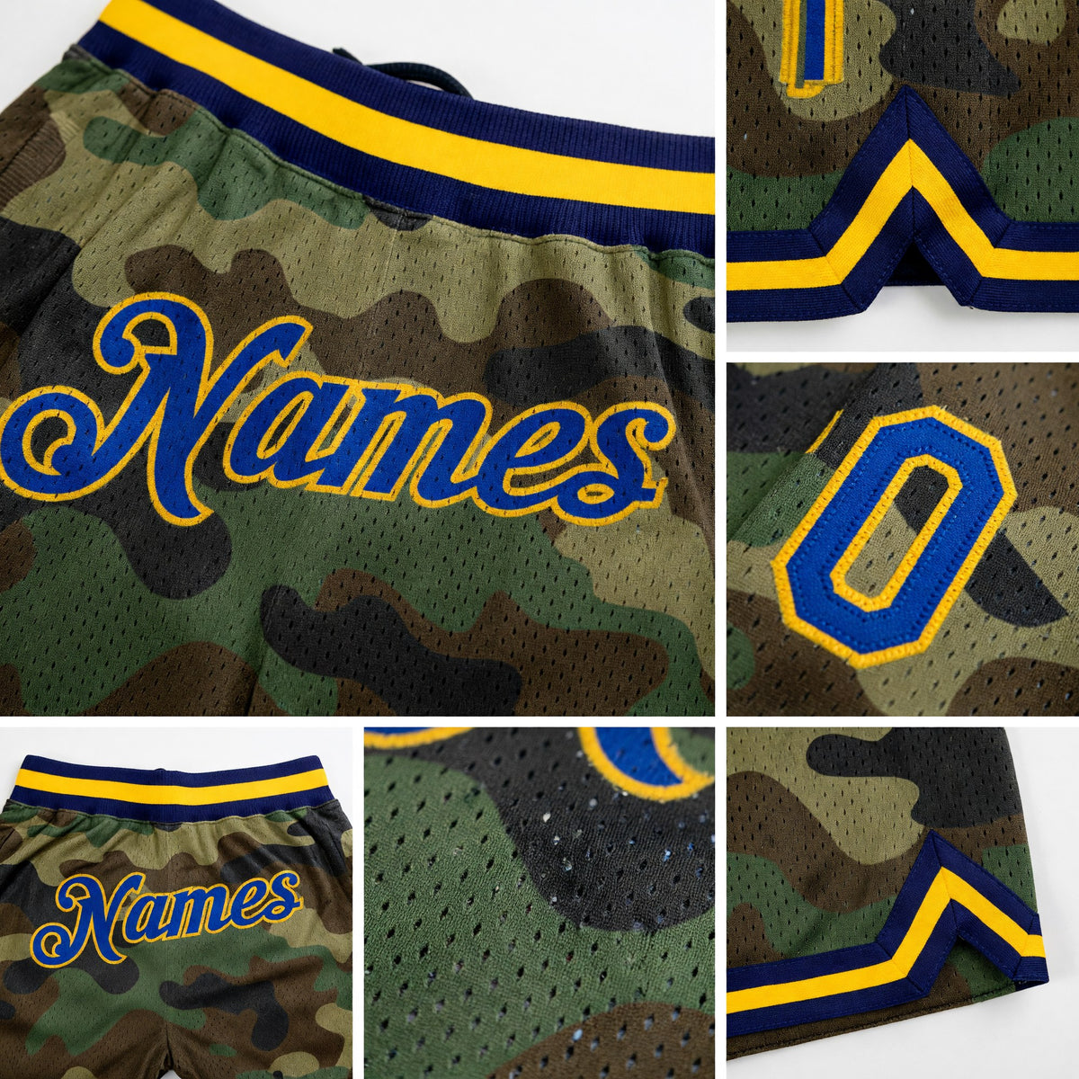 Custom Camo Royal-Gold Authentic Salute To Service Basketball Shorts detail