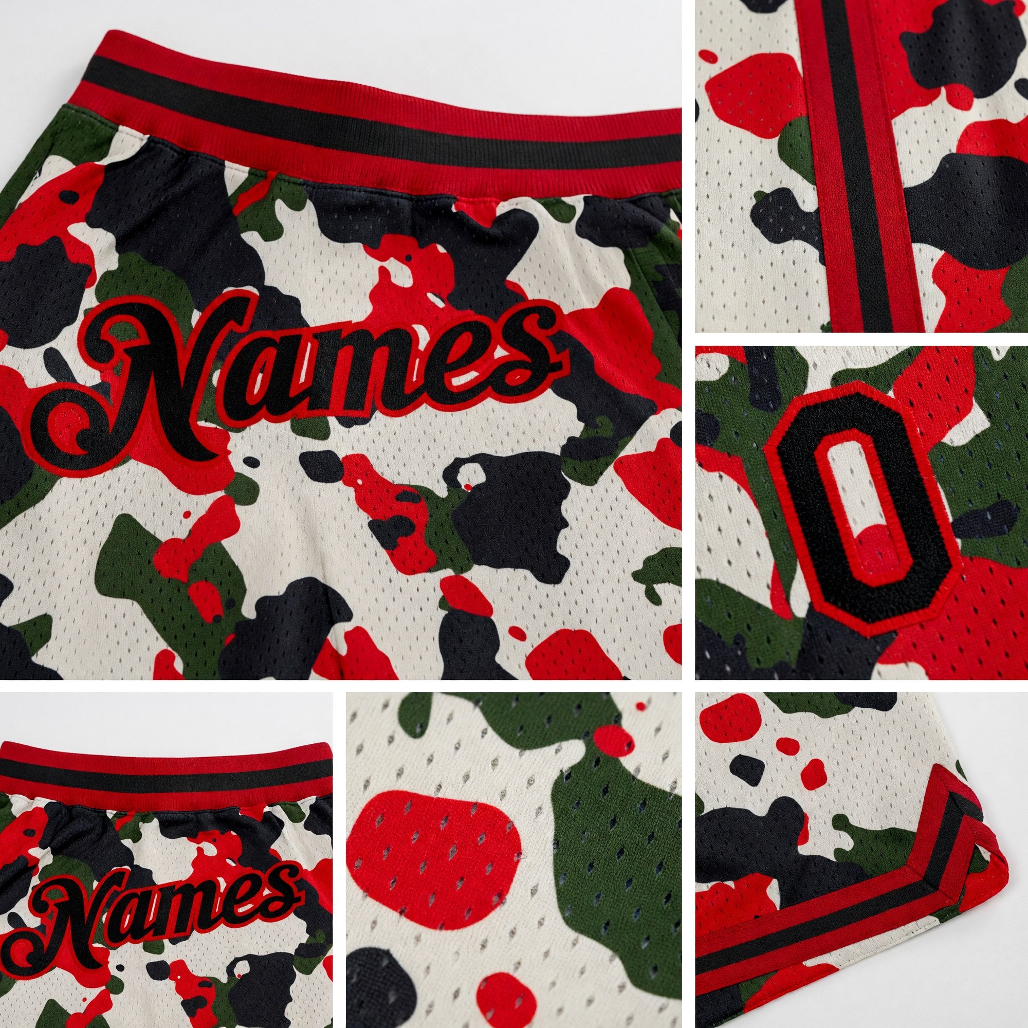 Custom Camo Black-Red Authentic Salute To Service Basketball Shorts detail