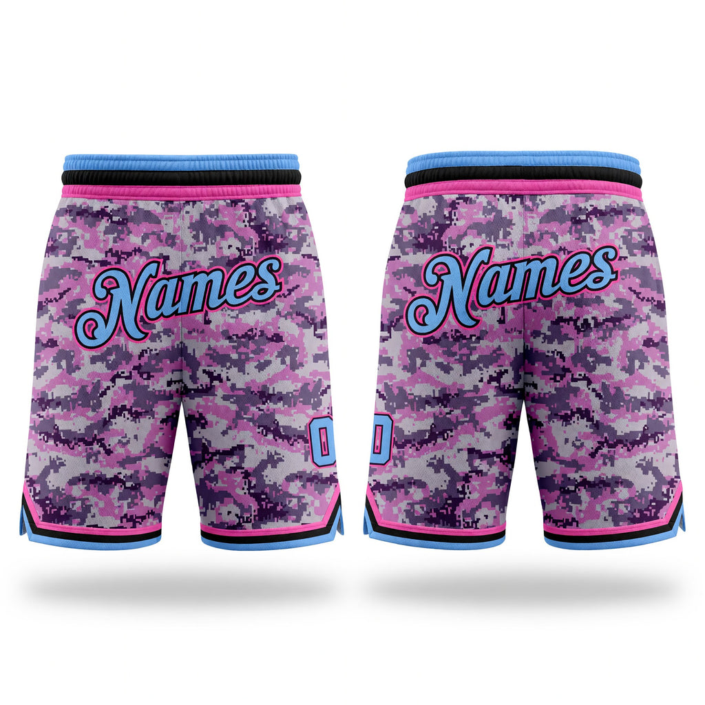 Custom Camo Light Blue-Pink Authentic Salute To Service Basketball Shorts